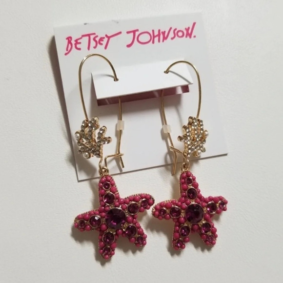 BETSEY JOHNSON Starfish Coral Sparkle Dangle Earrings Cruise Beach Vacation NWT - Picture 1 of 2